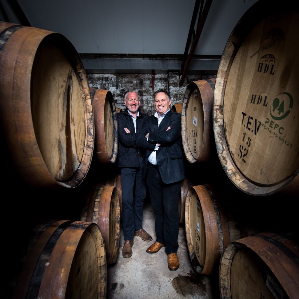 Andy Simpson, left, and David Robertson of whisky analyst and broker Rare Whisky 101. Casks range in cost from around US$12,000 to millions, and vary vastly in size and type of wood, as well as style, quality and age of liquid. Photo: Fraser Band/Rare Whisky 101