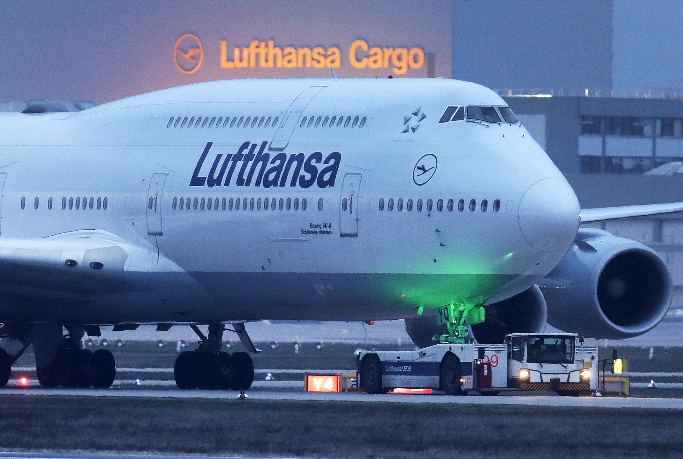 A Lufthansa Boeing 747 aircraft rolls over the tarmac at the airport in Frankfurt, Germany. Photo: AP