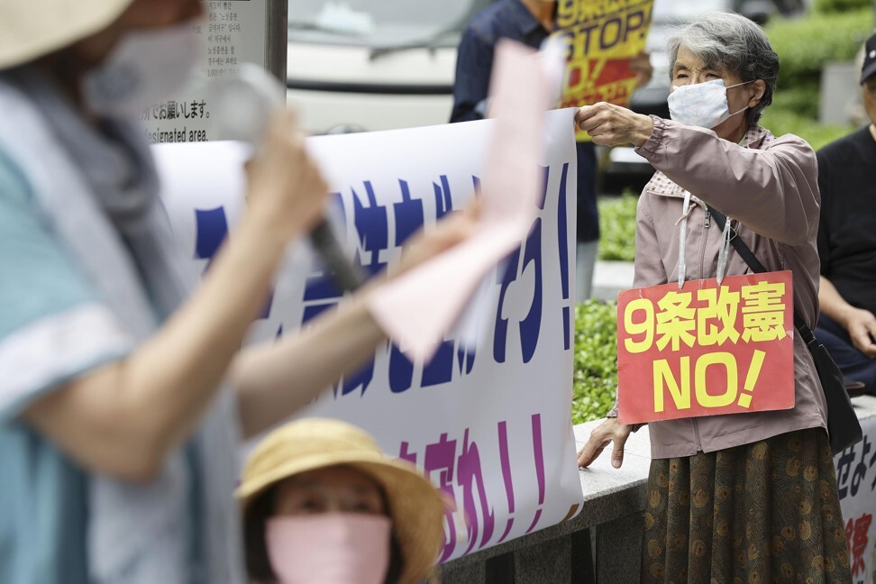 Supporters of the current pacifist constitution gather in Osaka, Japan, on May 3, 2020. Photo: Kyodo