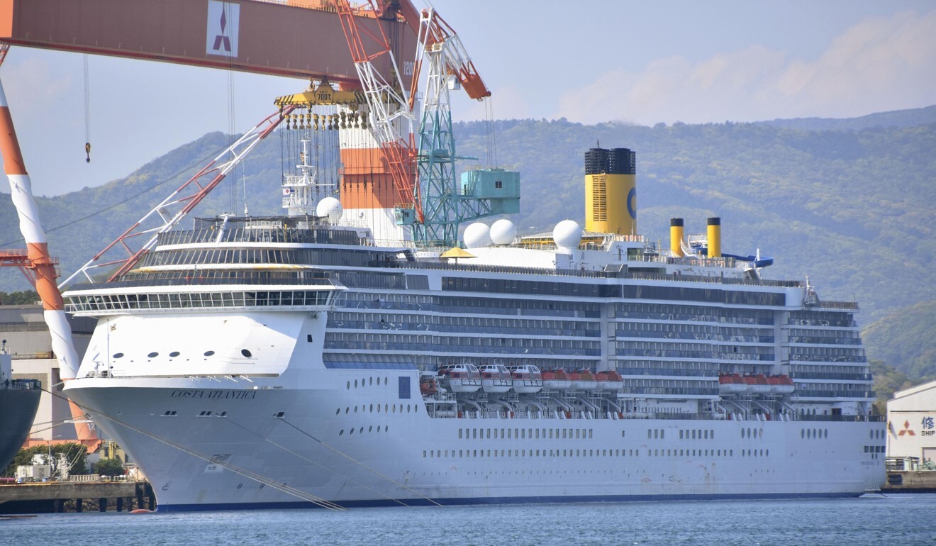 The Costa Atlantica cruise ship pictured anchored in Nagasaki. Photo: Kyodo