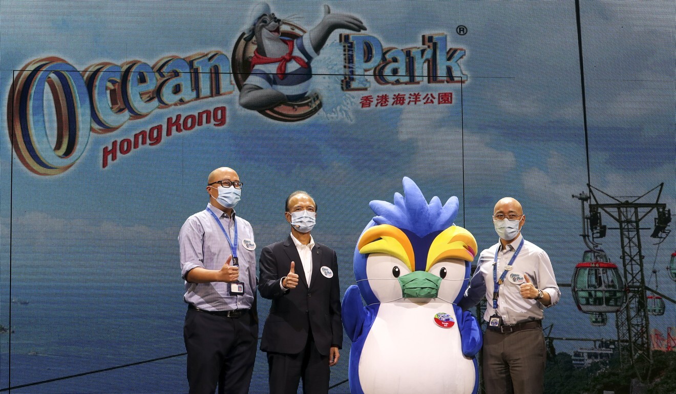 (From left) Senior Ocean Park staff – Howard Chuk, Matthias Li and Timothy Ng – revealed they would be ready to reopen within two weeks of deciding it was safe to do so. Photo: Edmond So