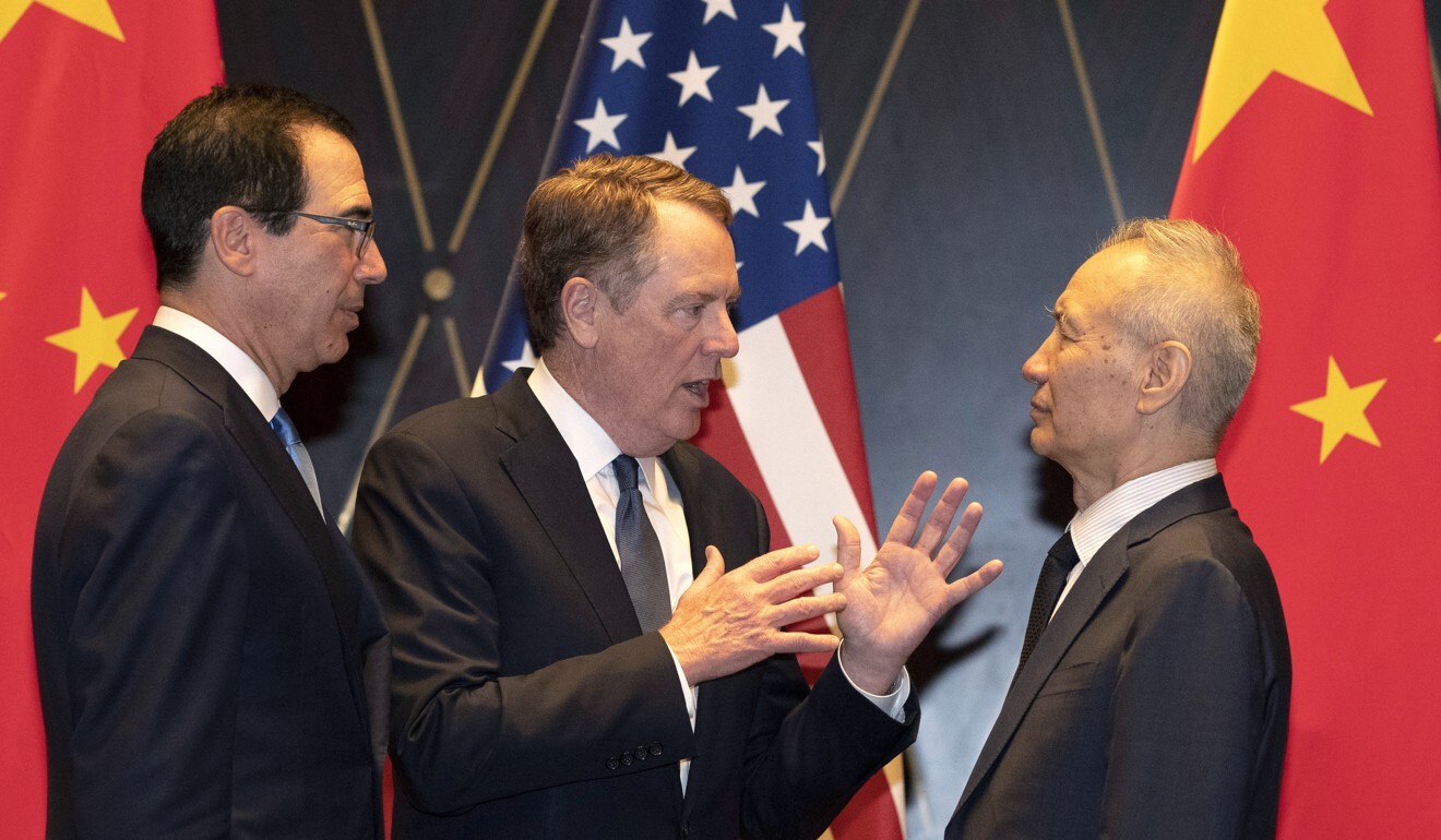 (From left) US Treasury Secretary Steven Mnuchin, US Trade Representative Robert Lighthizer and Chinese Vice-Premier Liu He spoke over the phone on Friday. Photo: AP