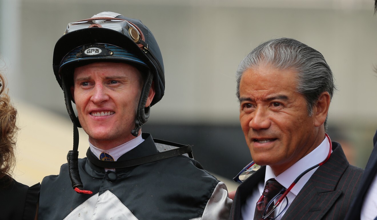 Zac Purton and Tony Cruz enjoy Exultant’s win last year.