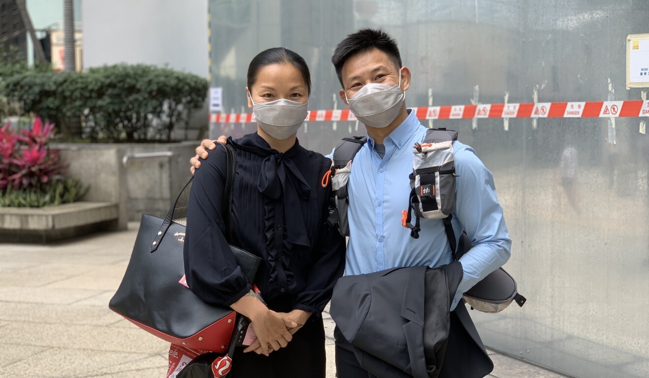 Gym owner Tong Wai-hung and his wife Elaine To arrive at District Court to stand trial over a July 28 anti-government protest in Sai Wan. Photo: Jasmine Siu