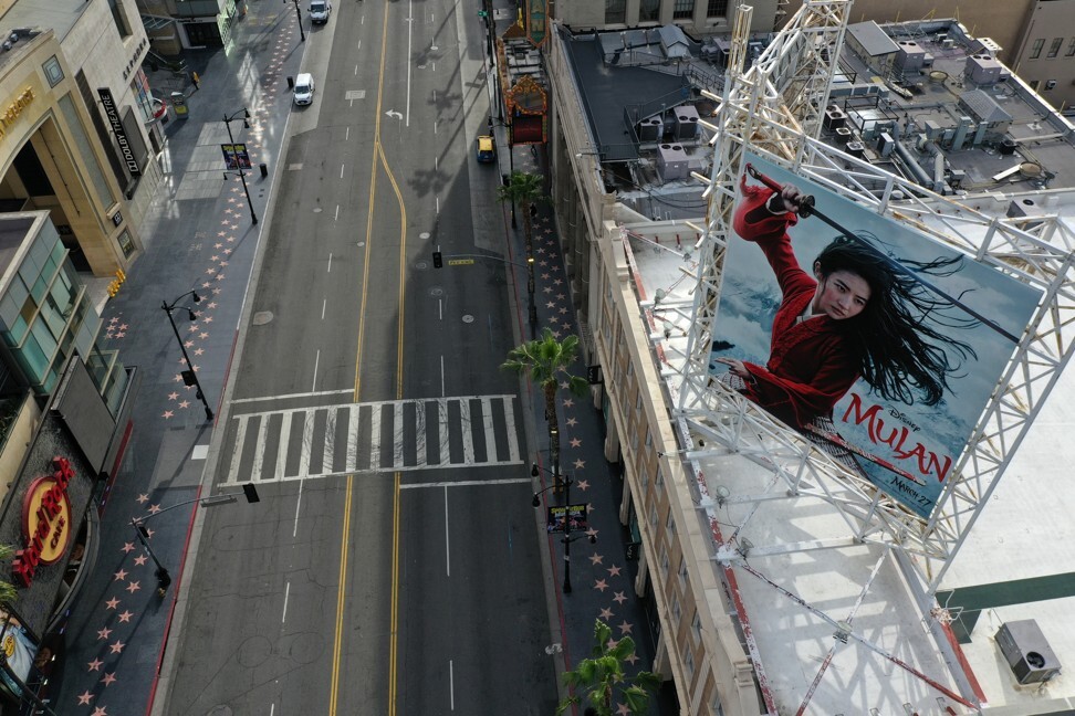 A poster for the film Mulan towers over a deserted Hollywood Boulevard in Los Angeles, California, the US. Photo: Reuters