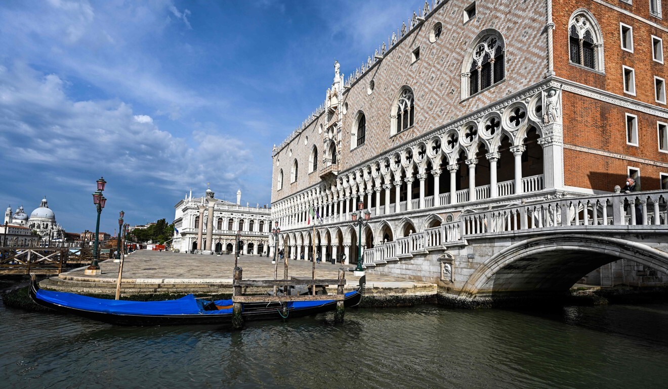 A gondola moored by the Ponte della Paglia footbridge in Venice amid the coronavirus outbreak in Italy. Photo: AFP