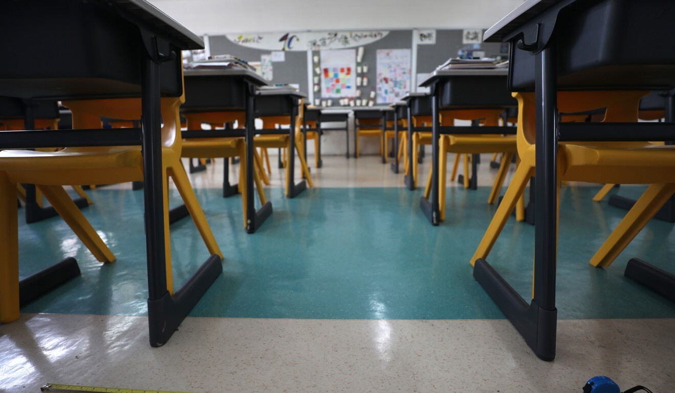 Desks have been spaced farther apart at Baptist Rainbow Primary School in Wong Tai Sin. Photo: Xiaomei Chen