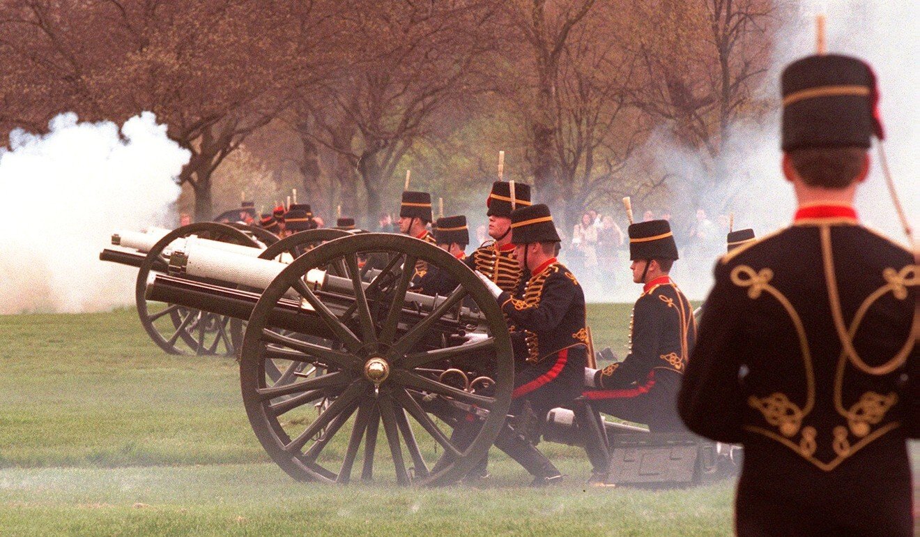 Gunners from Britain’s Royal Artillery regiment pictured firing a 41-gun salute in London's Hyde Park to celebrate the 72nd birthday of Queen Elizabeth in 1998. Photo: AP