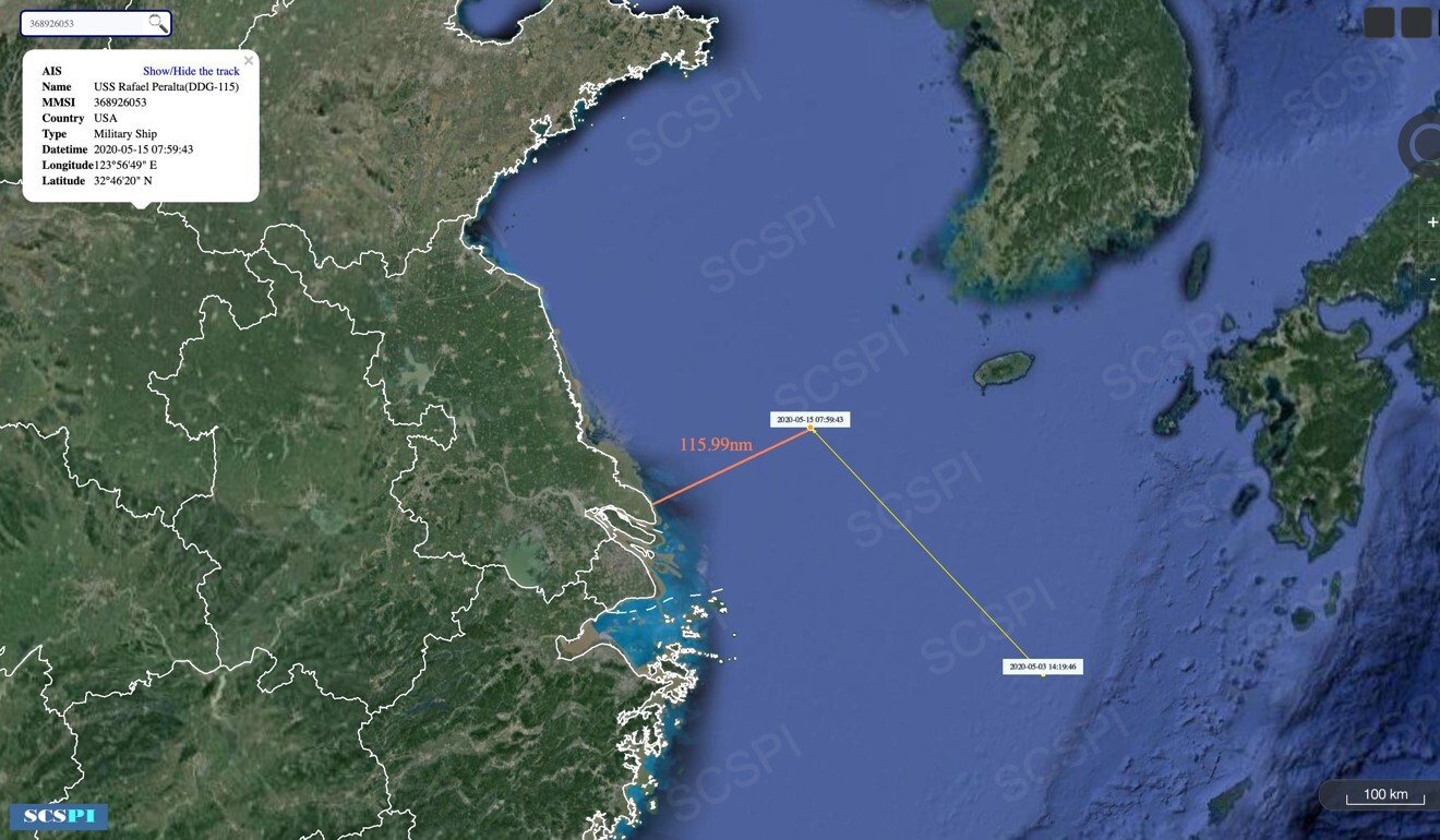 The US Navy destroyer was seen about 116 nautical miles off China’s east coast. Photo: SCSPI