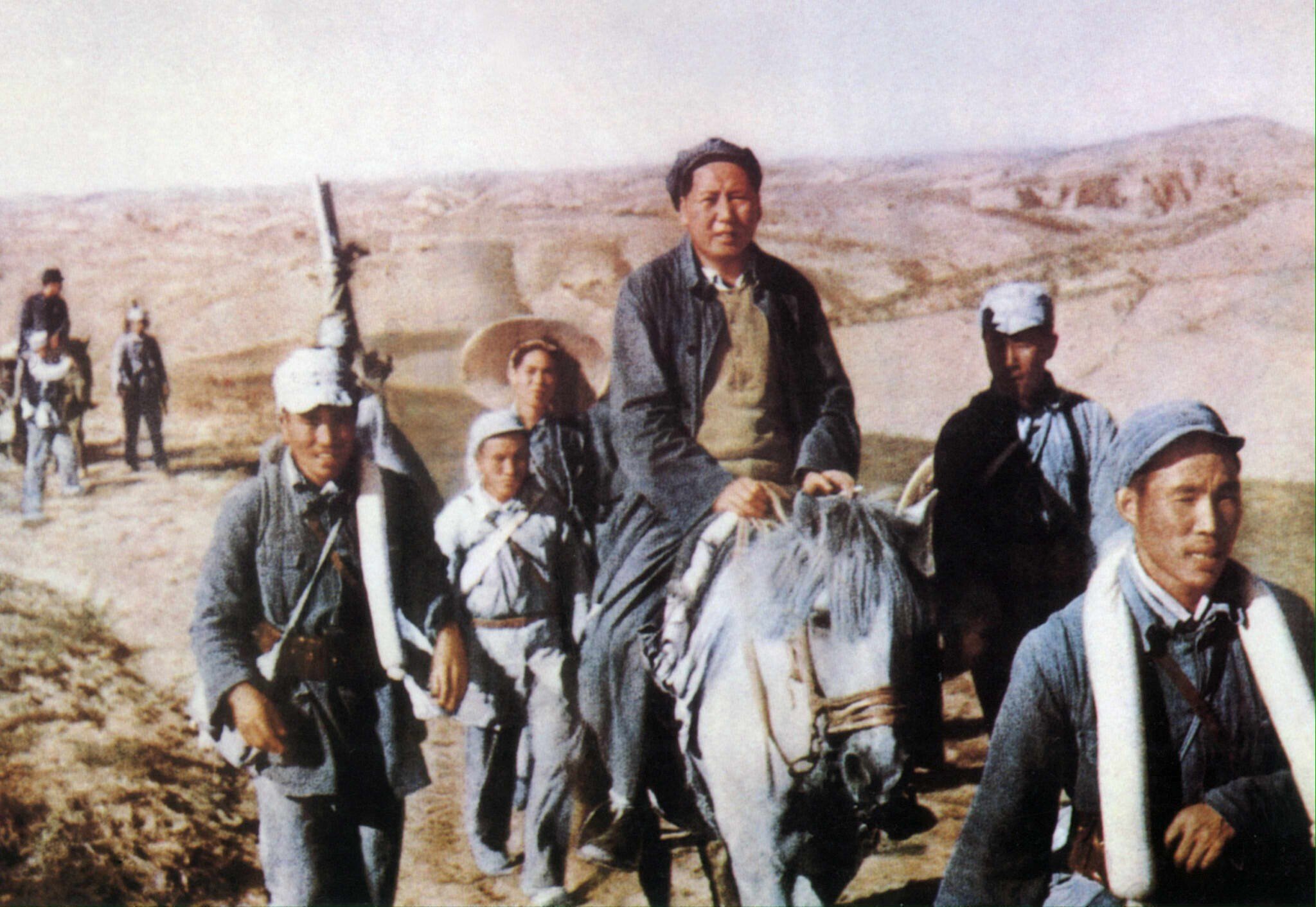 A retouched picture released by Xinhua shows Mao Zedong, chairman of the Communist Party, riding a horse during the civil war with the Kuomintang in 1947. Photo: AFP