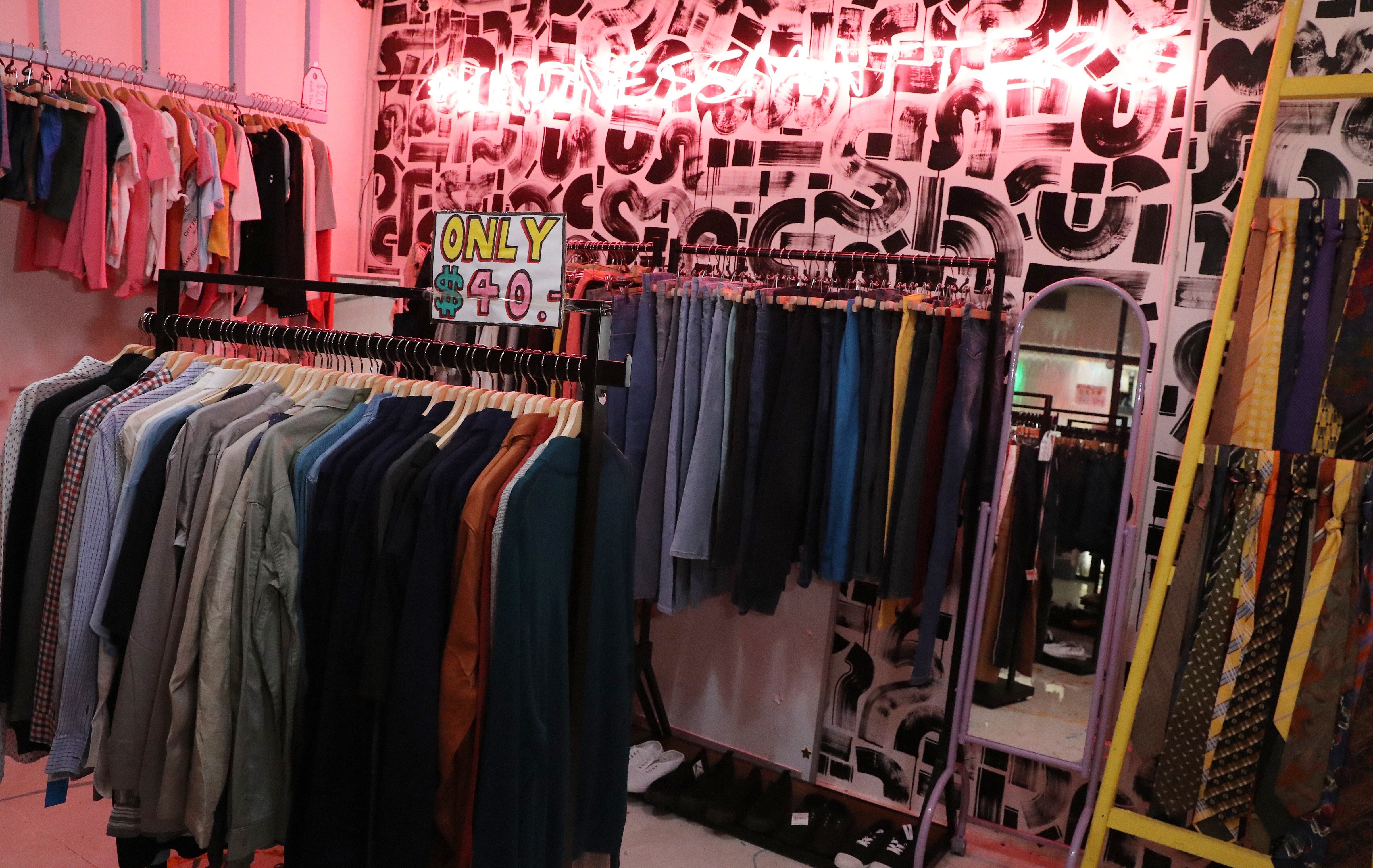Second-hand clothing on sale at 1ofakind, ImpactHK's new store in Jordan. Photo: SCMP / Edmond So