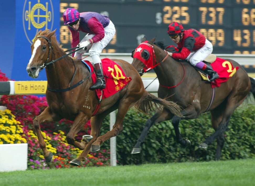 Mare Elegant Fashion wins the 2003 Hong Kong Derby.