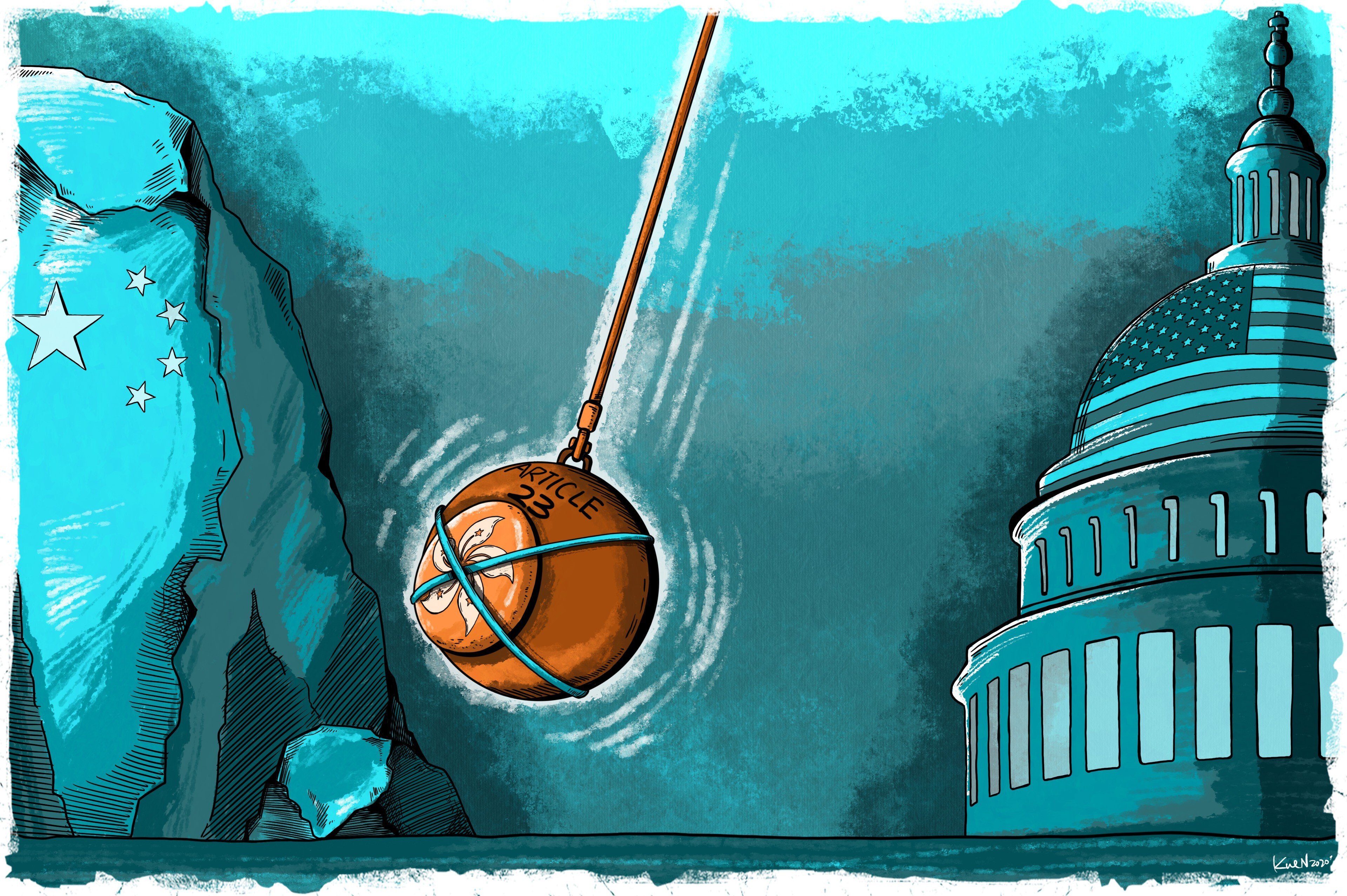 Caught between China and the United States: why Hong Kong is the latest battleground in the rivalry. Illustration: Lau Ka-kuen