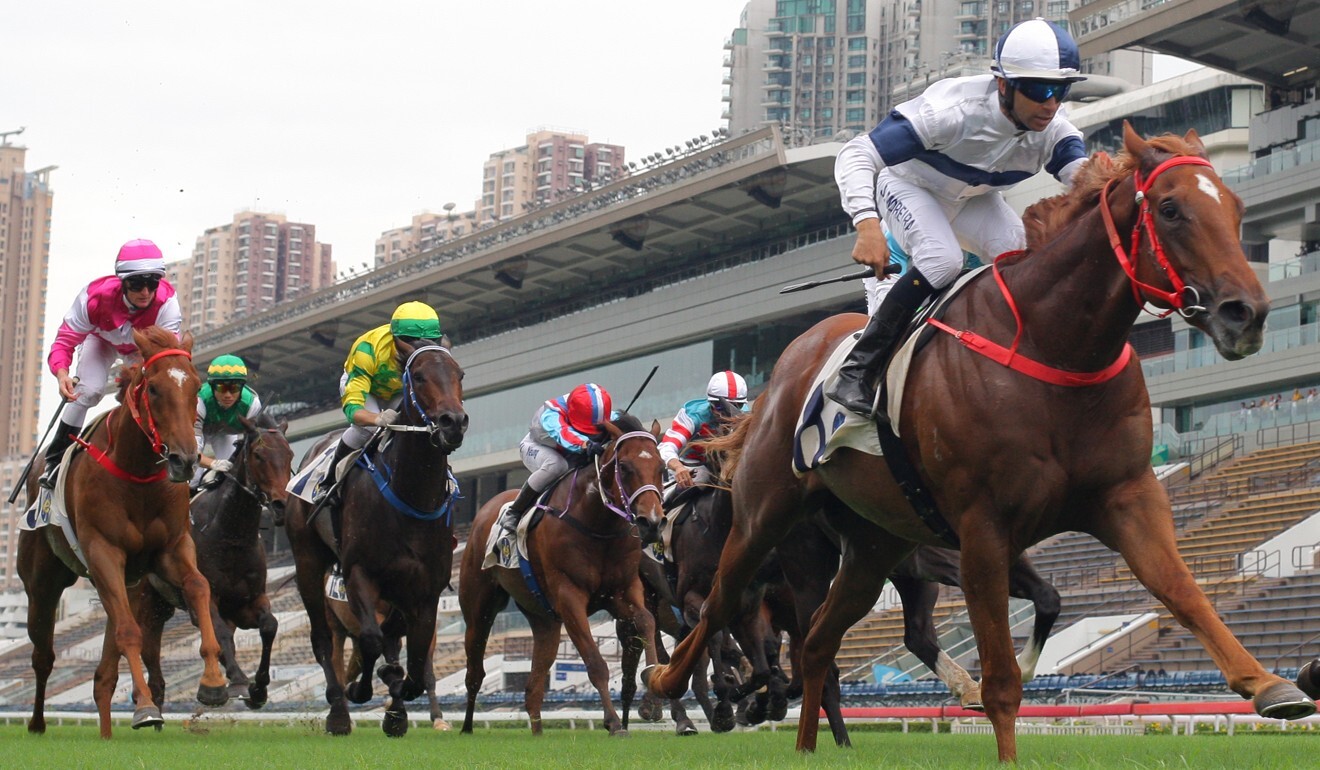 Joao Moreira dashes clear on Scores Of Fun to win at Sha Tin on Sunday.