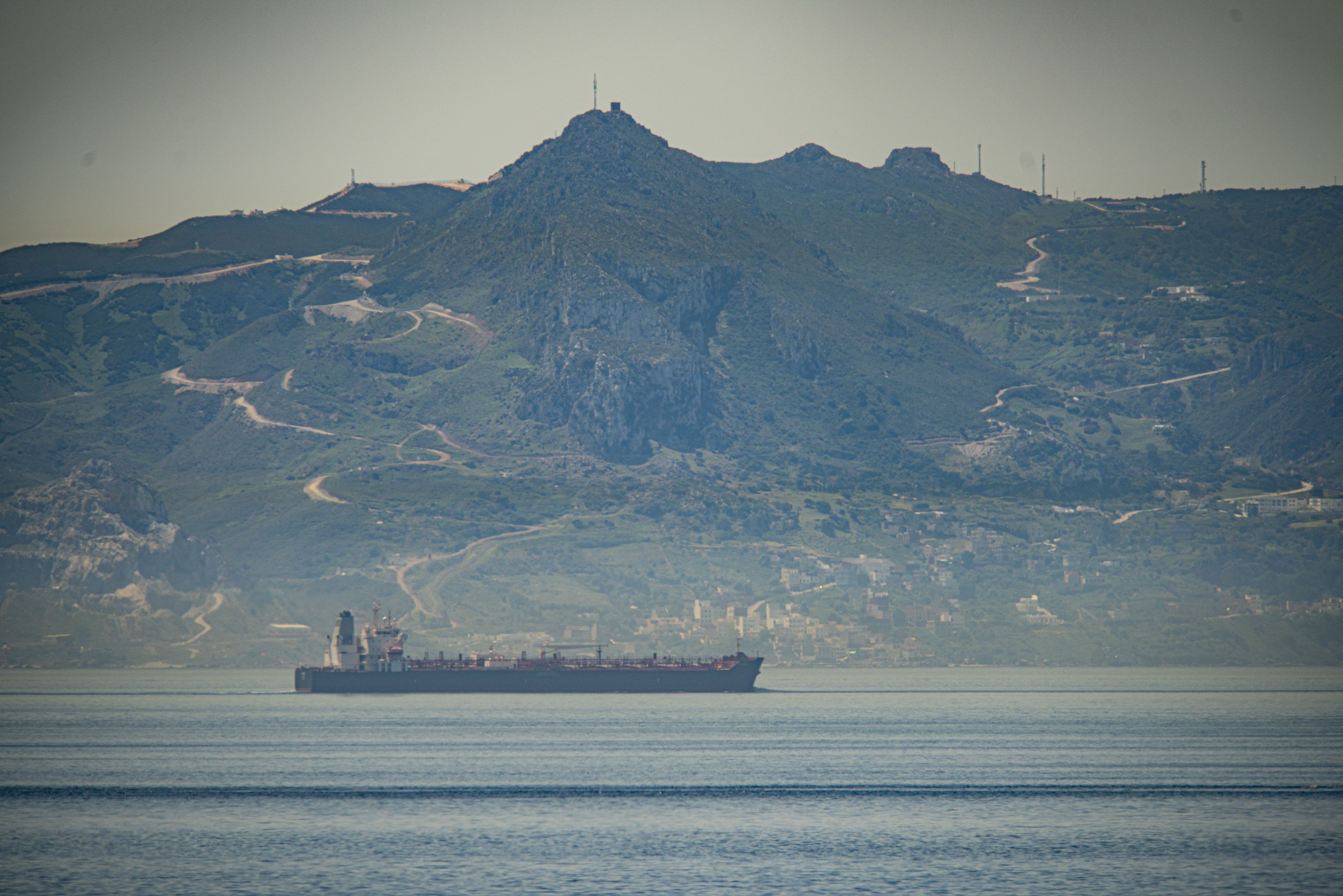 The Iranian oil tanker Clavel heads through the Strait of Gibraltar on Wednesday. Photo: AP