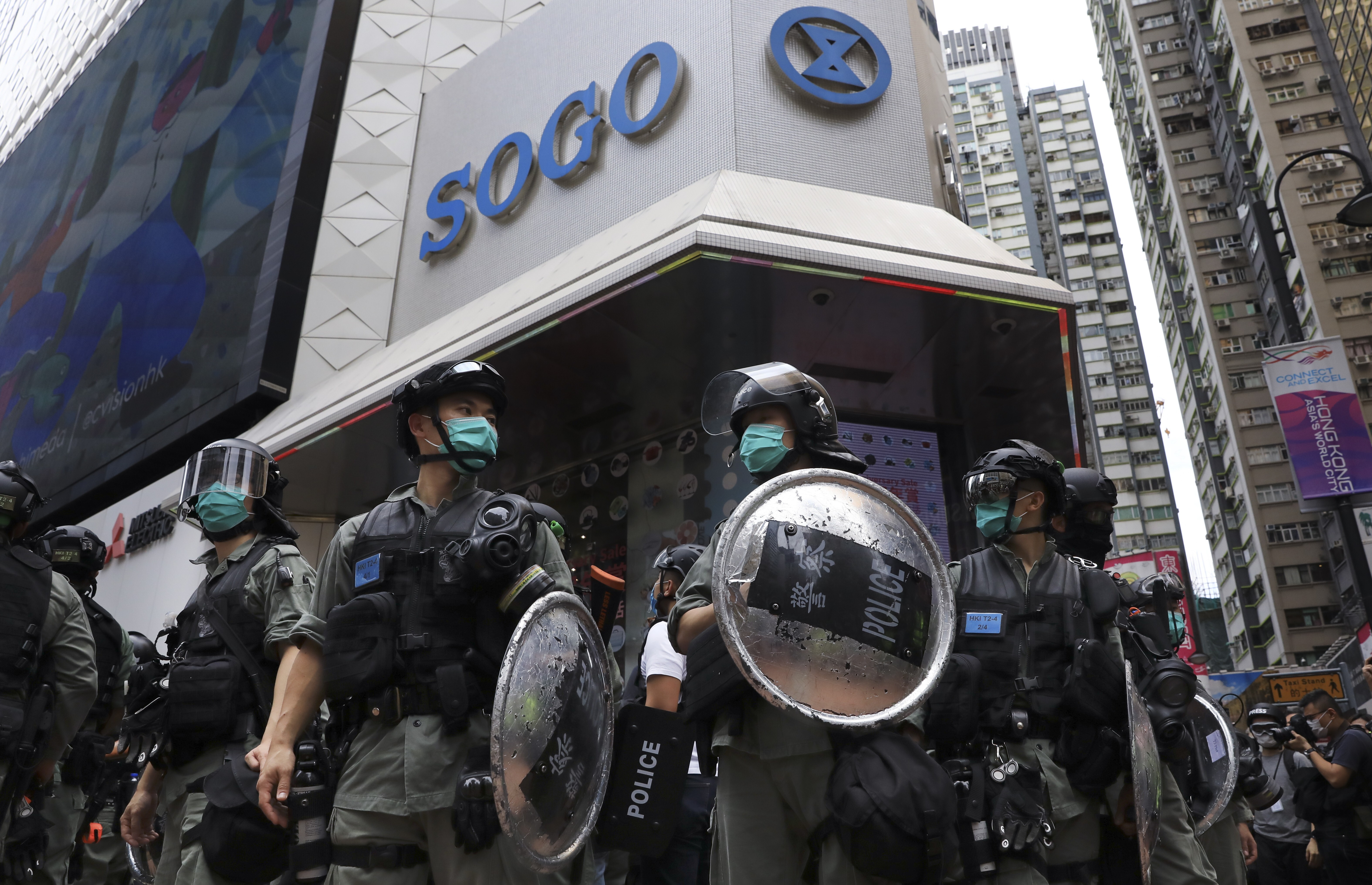 Hong Kong’s riot police were out in force again on Sunday as people took to the streets to protest against the new national security law. Photo: May Tse