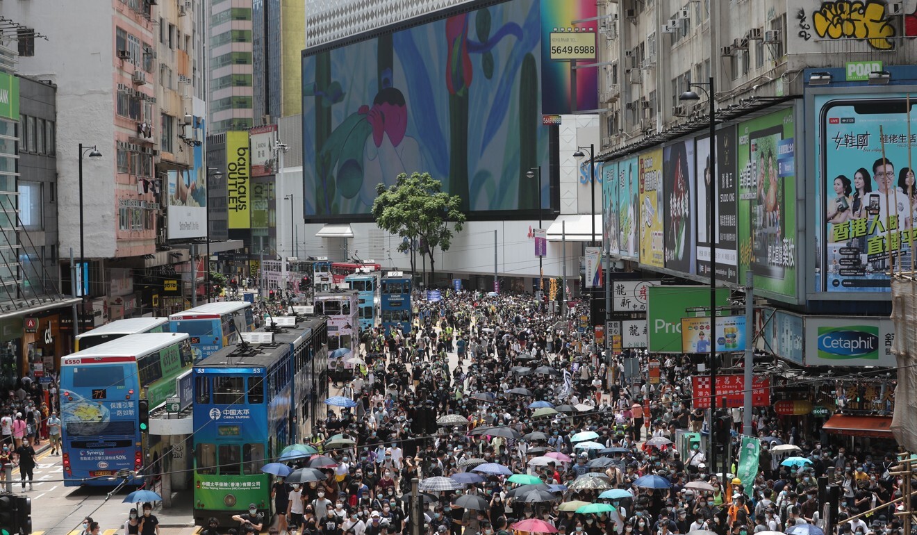 Protesters congregate outside Sogo in Causeway Bay. Photo: Sam Tsang