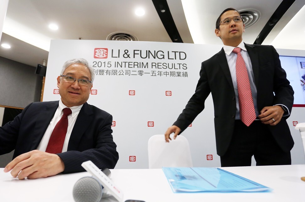 Li & Fung’s interim results briefing on 20 August 2015, with group Chairman William Fung Kwok-lun (left) and group chief executive officer Spencer Fung (right) in Hong Kong. Photo: Jonathan Wong