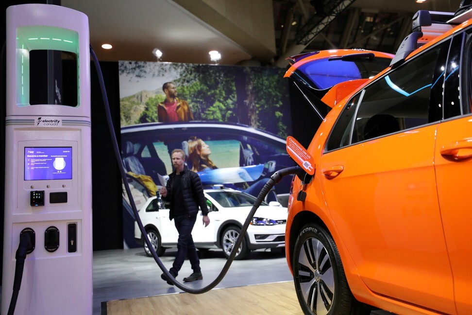 Volkswagen’s E-Golf electric car is displayed at the Canadian International Auto Show in Toronto, Ontario, Canada, on February 18. Photo: Reuters