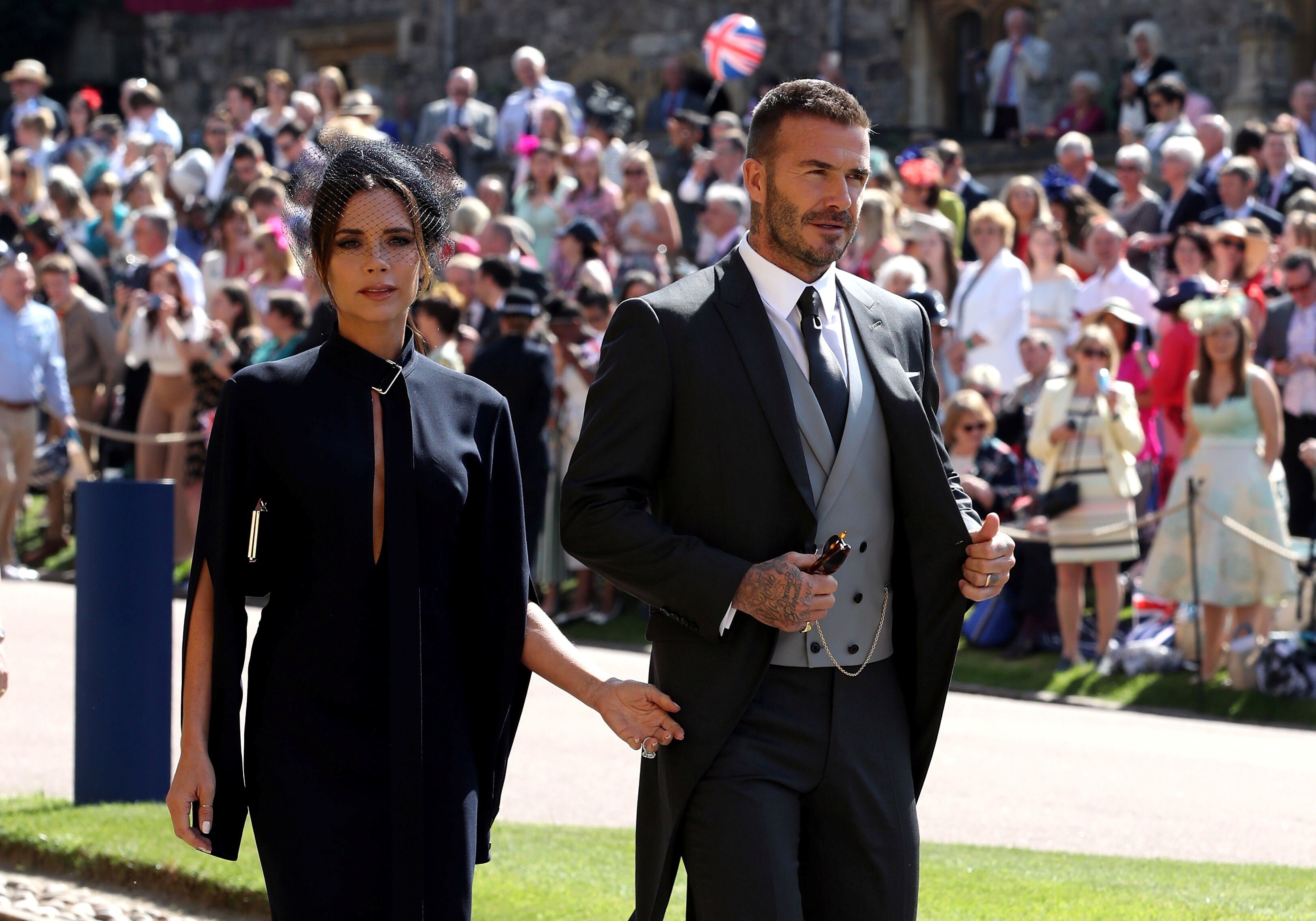 David Beckham added his gold pocket watch to his suit for the royal wedding of Meghan Markle and Prince Harry in 2018. Photo: Reuters