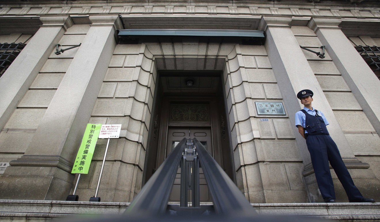 Security outside the Bank of Japan building in Tokyo. Photo: Reuters