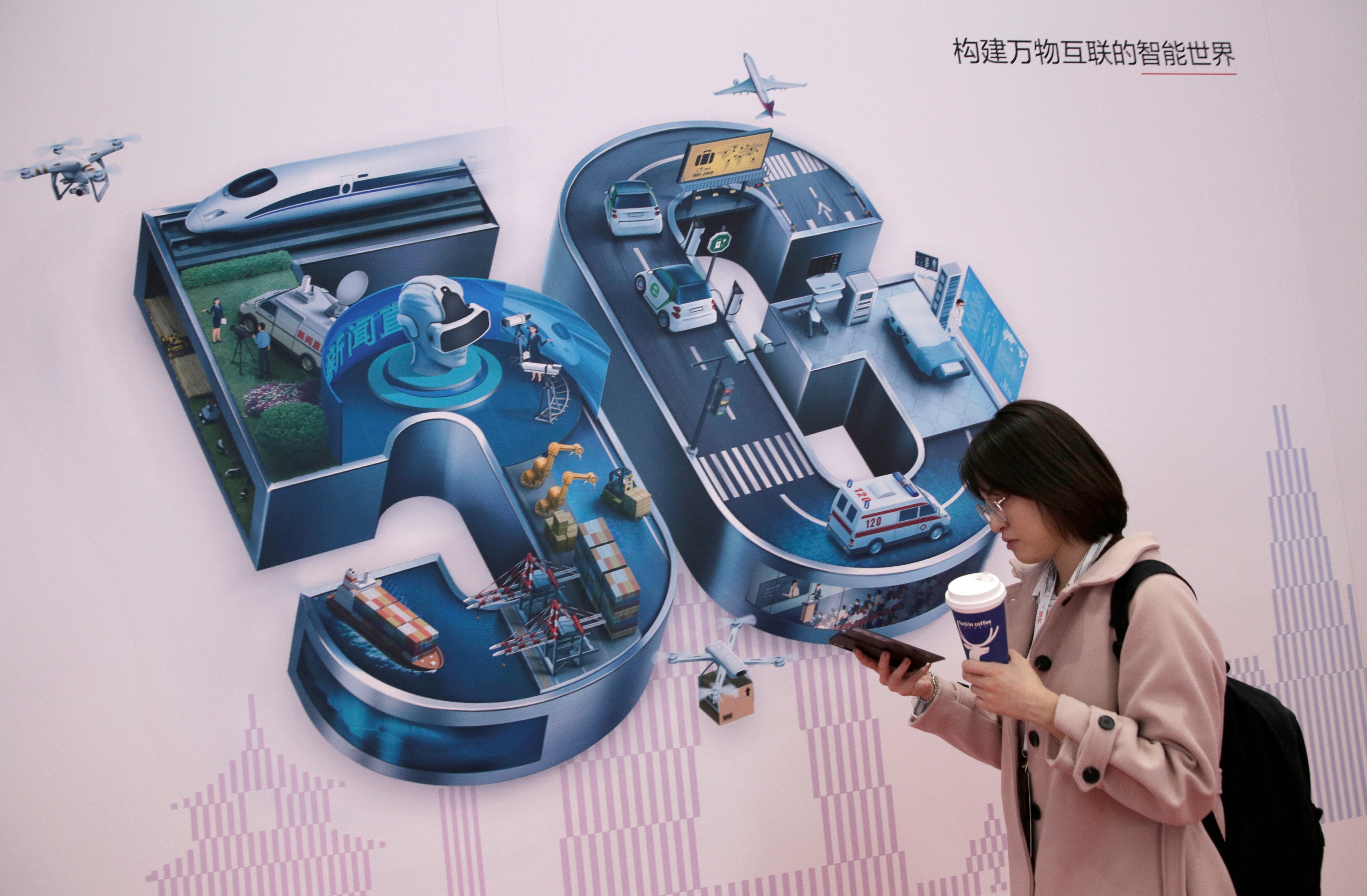 A sign for 5G is seen at the World 5G Exhibition in Beijing, China November 22, 2019. Photo: Reuters