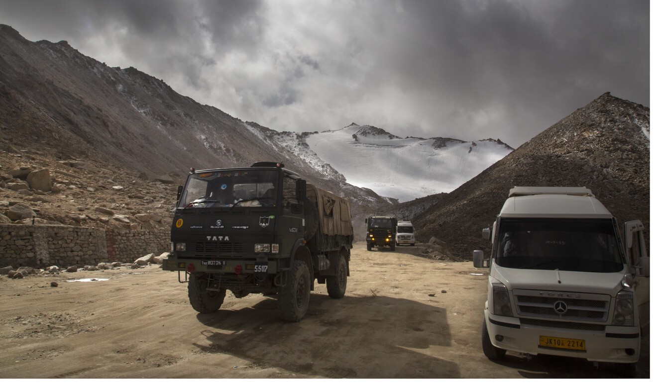 An Indian Army truck crosses Chang la pass near Pangong Lake in Ladakh region. Indian and Chinese soldiers are in a bitter stand-off in the remote and picturesque region, amassing soldiers and machinery near the tense frontier. Photo: AP