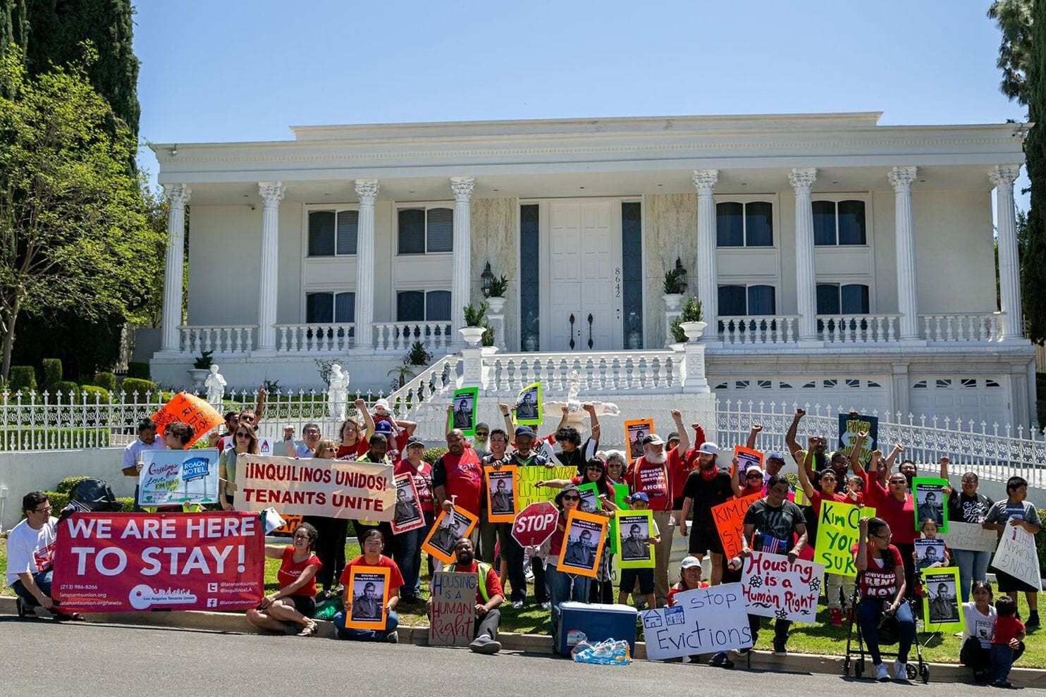 Renters who received eviction notices at their flat units showed at their landlord’s mansion in this 2018 event. This time, victims of Covid-19 are ‘better protected’ by sympathetic governments and interest groups. Photo: Los Angeles Tenants Union