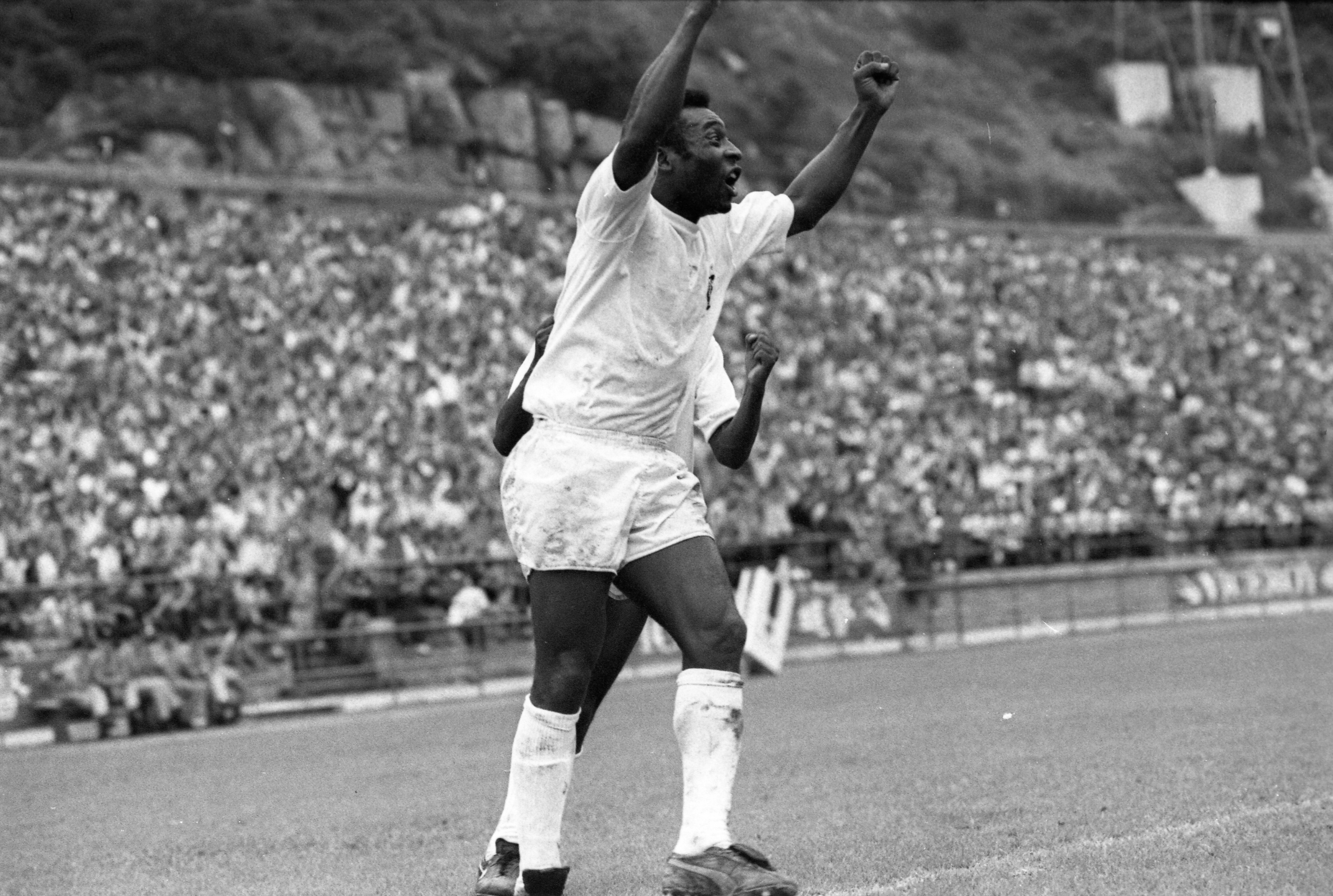 Pele celebrates after scoring his third goal against Newcastle United at Hong Kong Stadium on June 4, 1972. Photo: SCMP