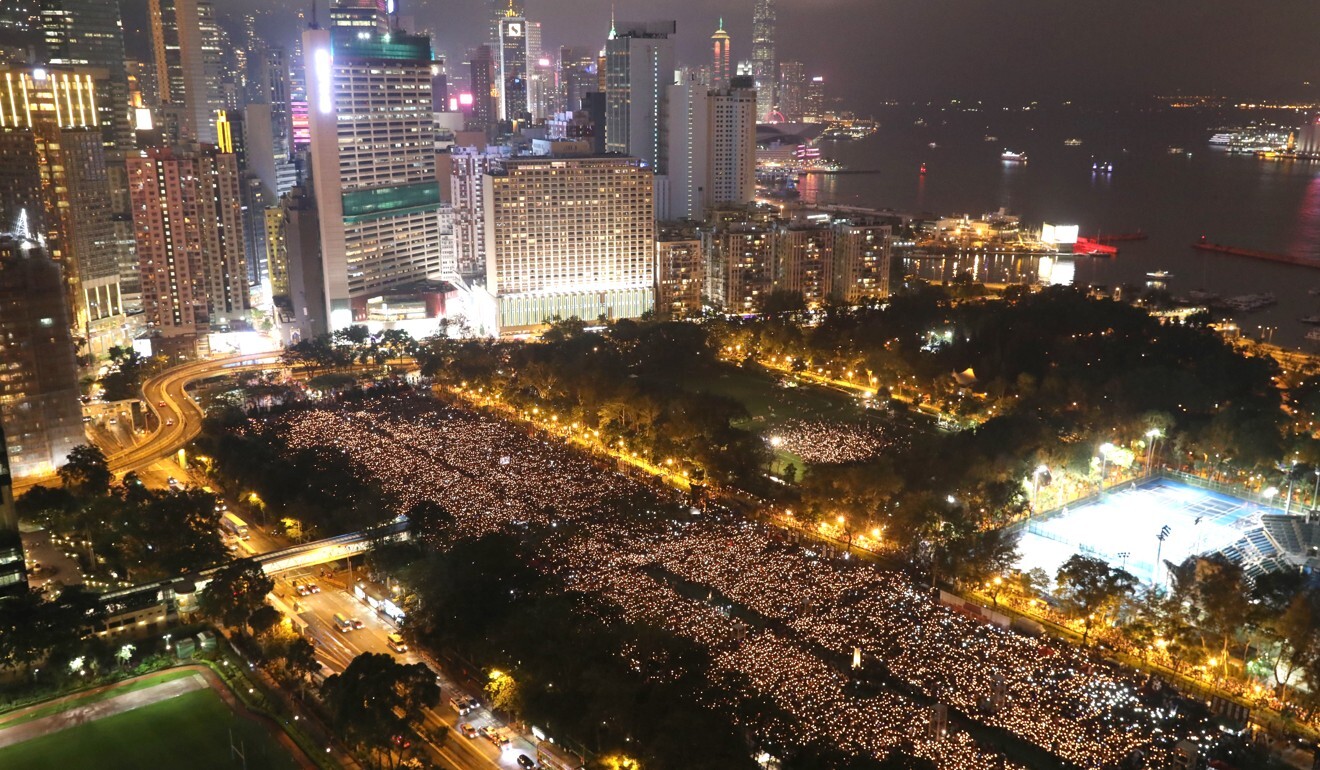 An overhead view gives a sense of the scope of the 2019 Tiananmen Square vigil, the event’s 30th anniversary. Photo: Dickson Lee
