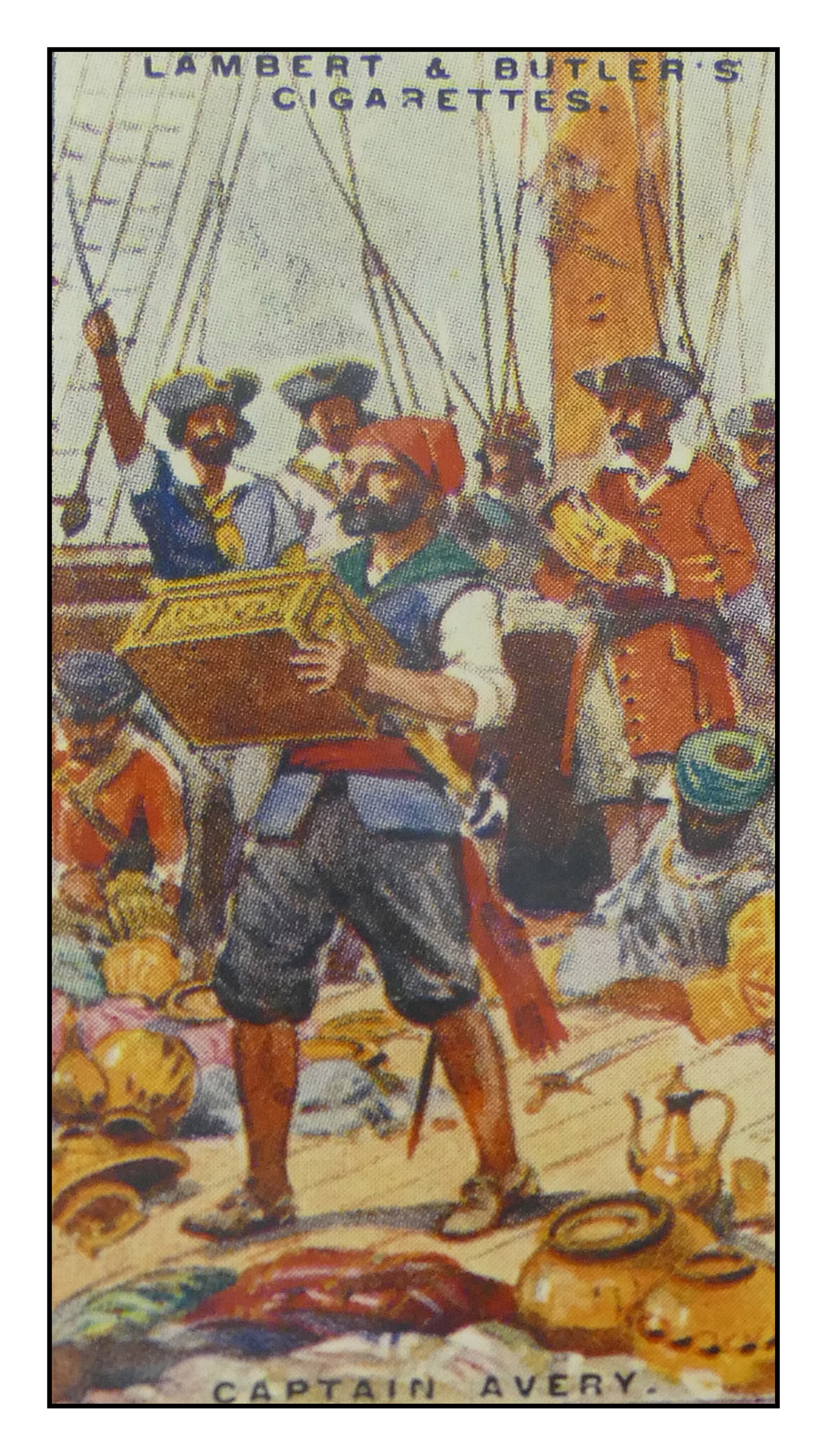 Seventeenth-century English pirate Henry Avery (front), one of history’s most famous maritime plunderers, depicted on a Lambert & Butler cigarette card.