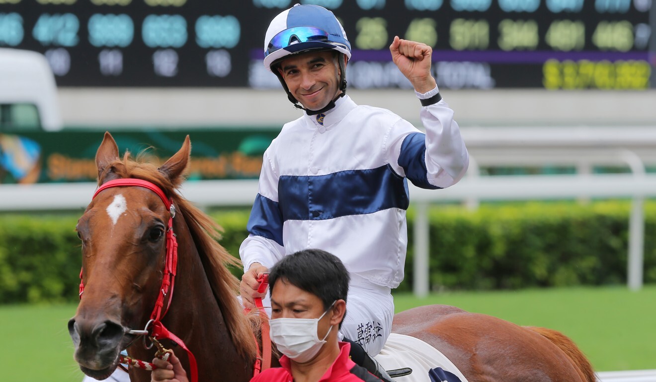 Joao Moreira celebrates one of his four winners on May 24.