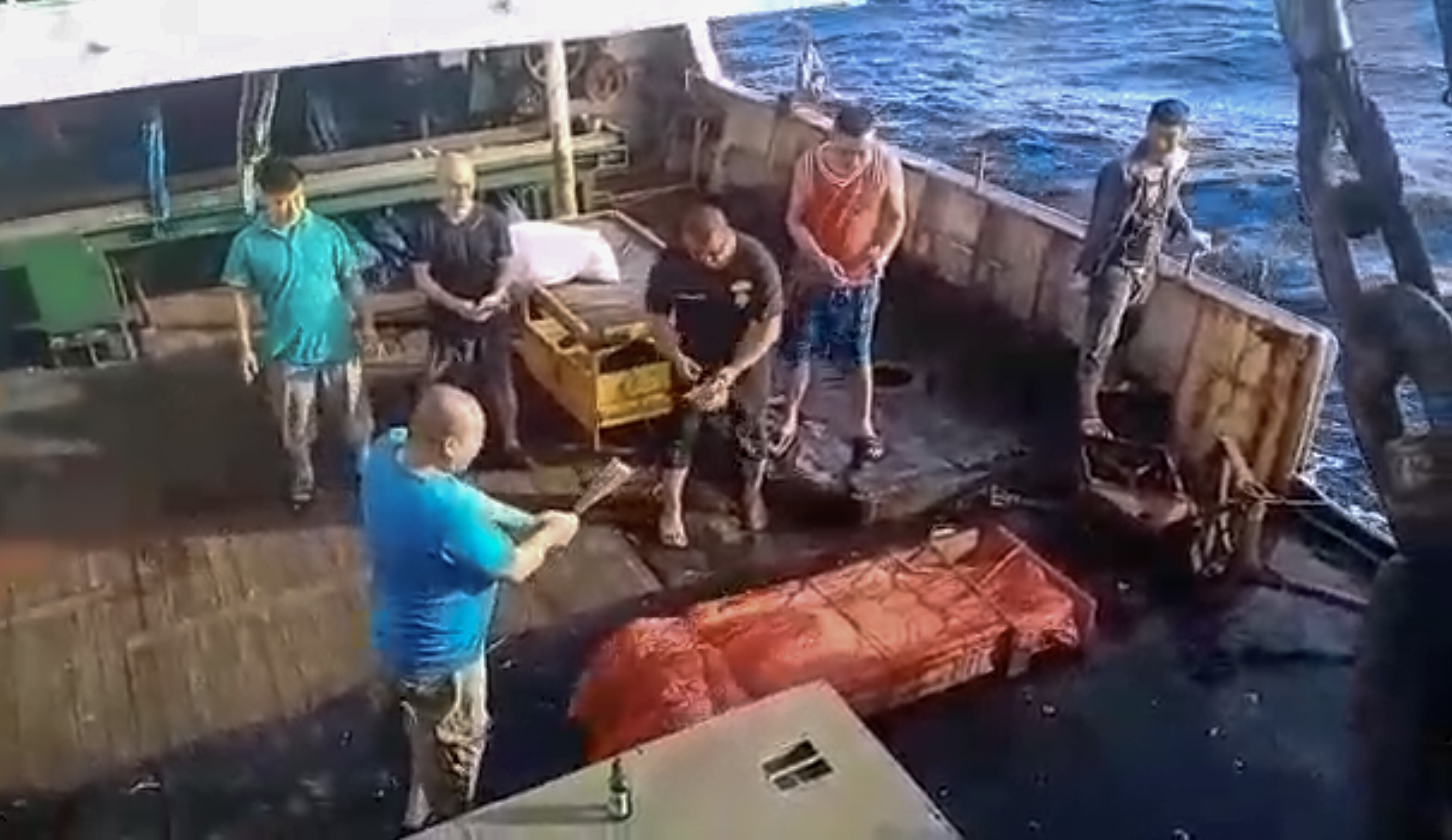 A still from footage that emerged last month appearing to show the burial of sea of an Indonesian crew member of the Chinese fishing vessel Long Xing 629. Photo: Handout