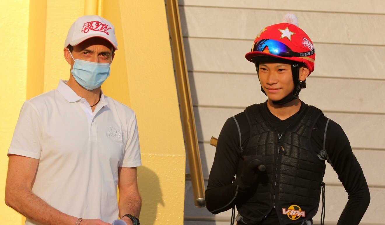 Trainer Douglas Whyte and his apprentice Jerry Chau at the Happy Valley trials last month. Trainer Douglas Whyte and his apprentice Jerry Chau at the Happy Valley trials last month.
