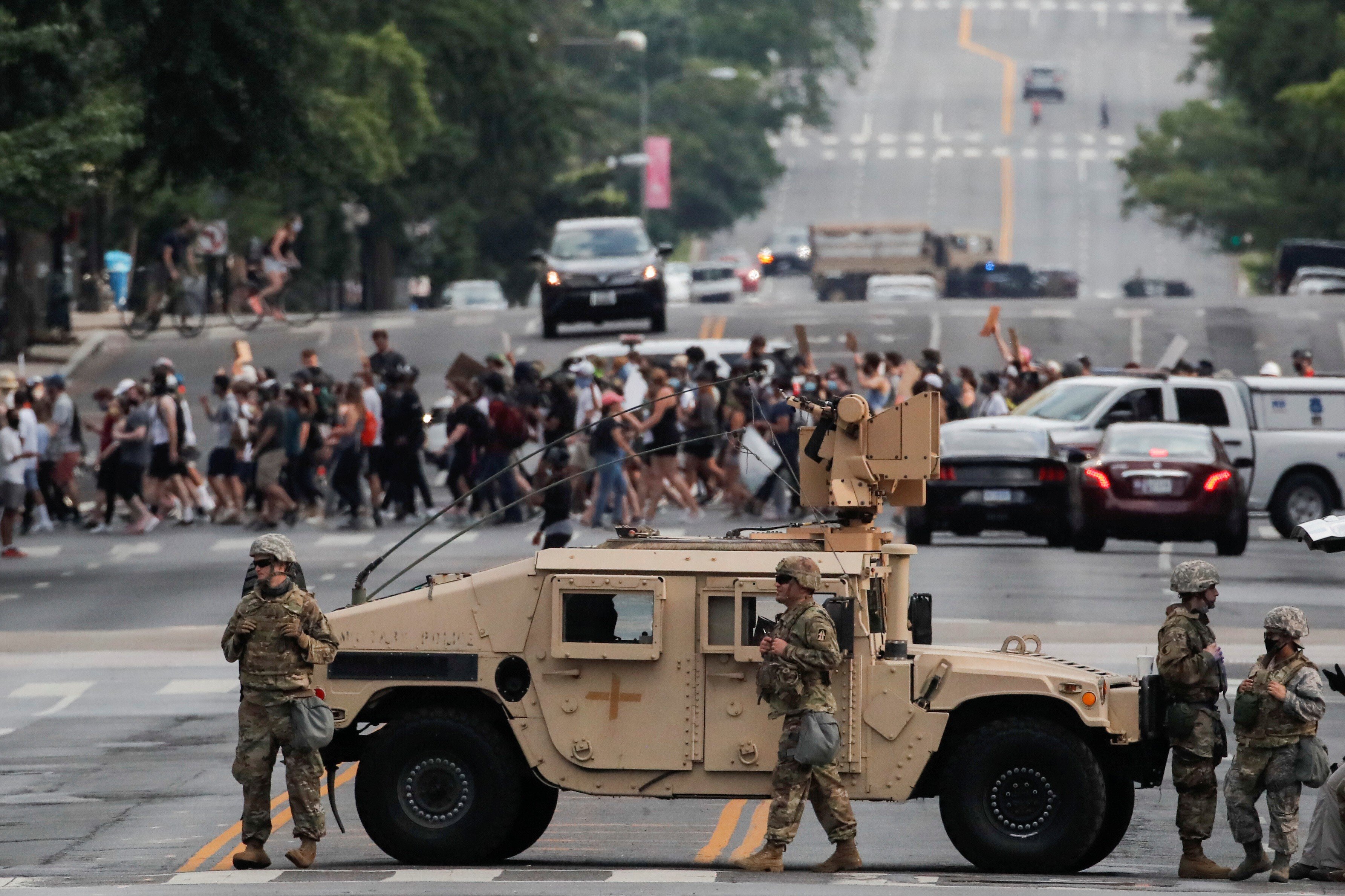 National Guard members near the White House in Washington on Wednesday. Photo: Reuters