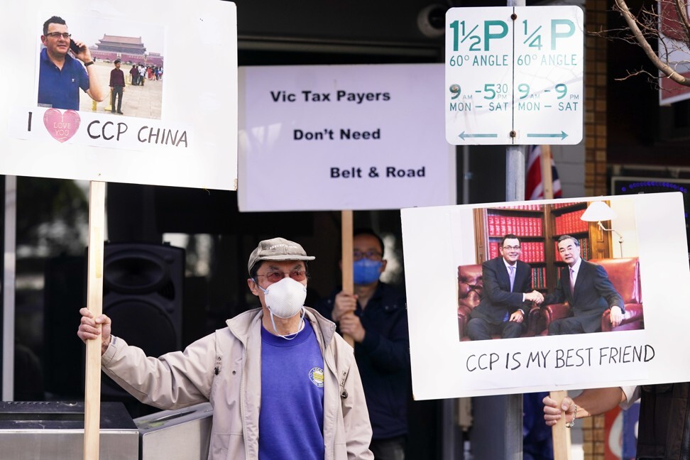 This week, Victoria Premier Daniel Andrews and the belt and road plan were also the focus of pro-democracy protests relating to China’s handling of Hong Kong and the new national security law. Photo: AAP