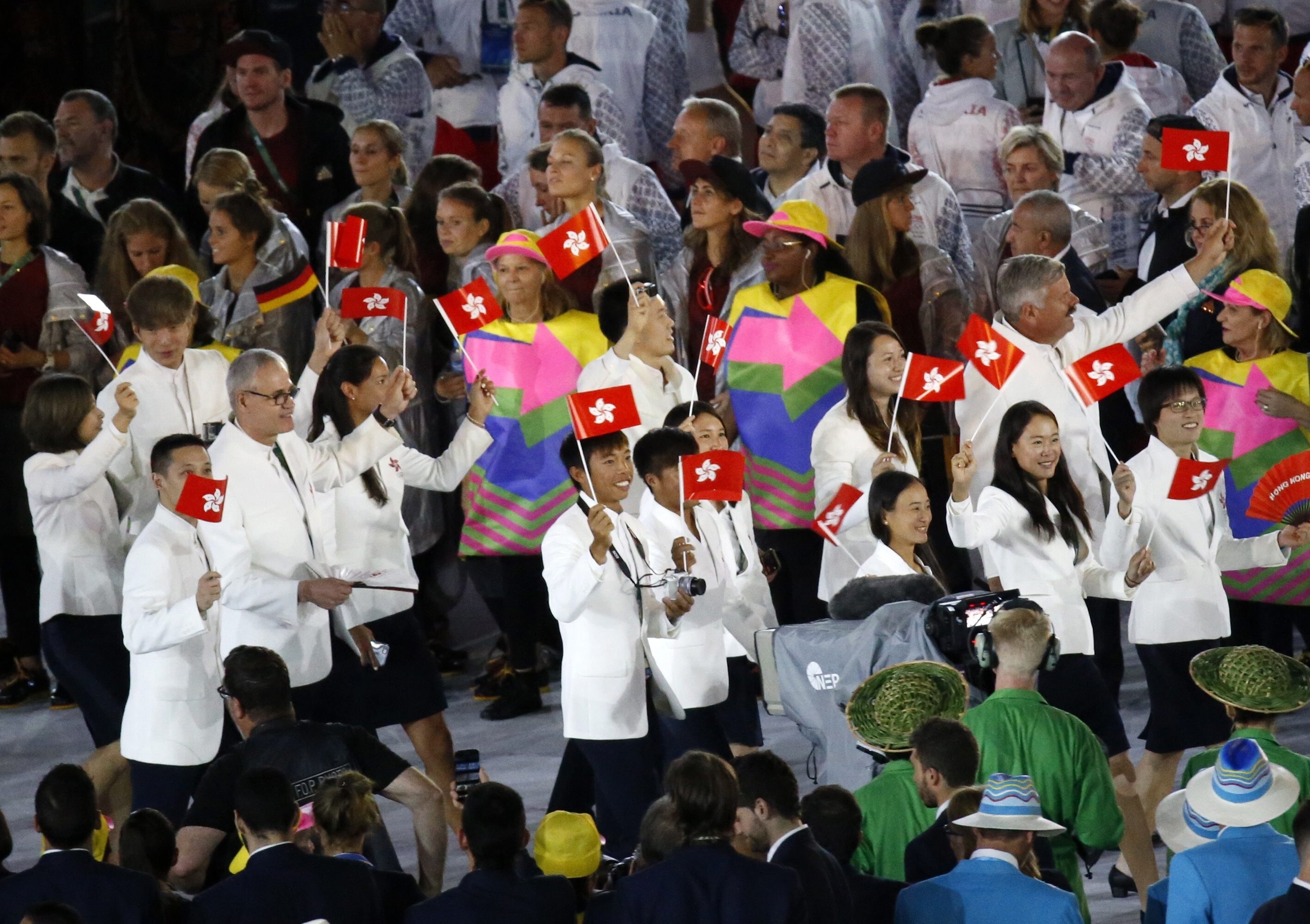 The Hong Kong delegation enters the stadium during the opening ceremony of the Rio Olympic Games, at the Maracana Stadium in Rio de Janeiro, Brazil, on August 5, 2016. Photo: EPA