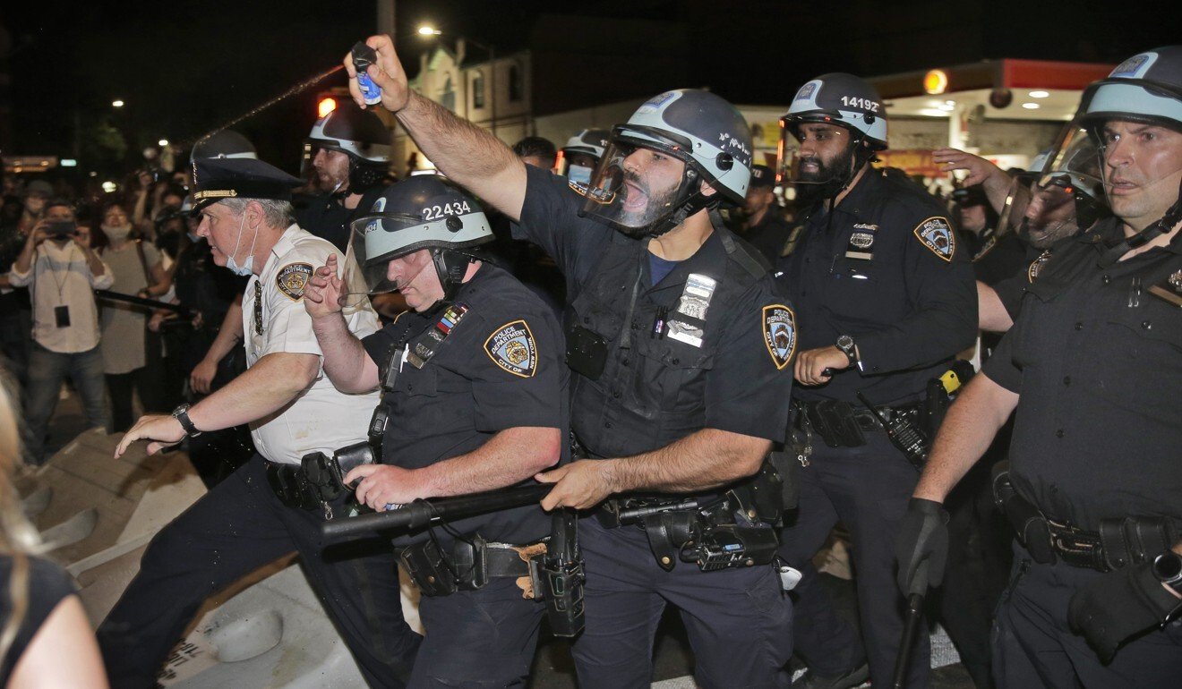 Police scuffle with protesters in Brooklyn, New York City. Photo; AP