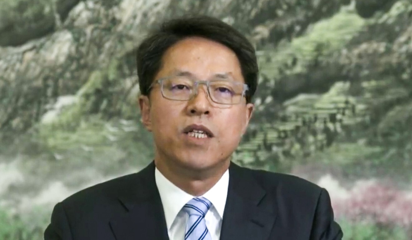 Zhang Xiaoming, deputy director of Beijing’s Hong Kong and Macau Affairs Office, spoke on Monday at a three-hour webinar marking the 30th anniversary of the city’s Basic Law. Photo: RTHK