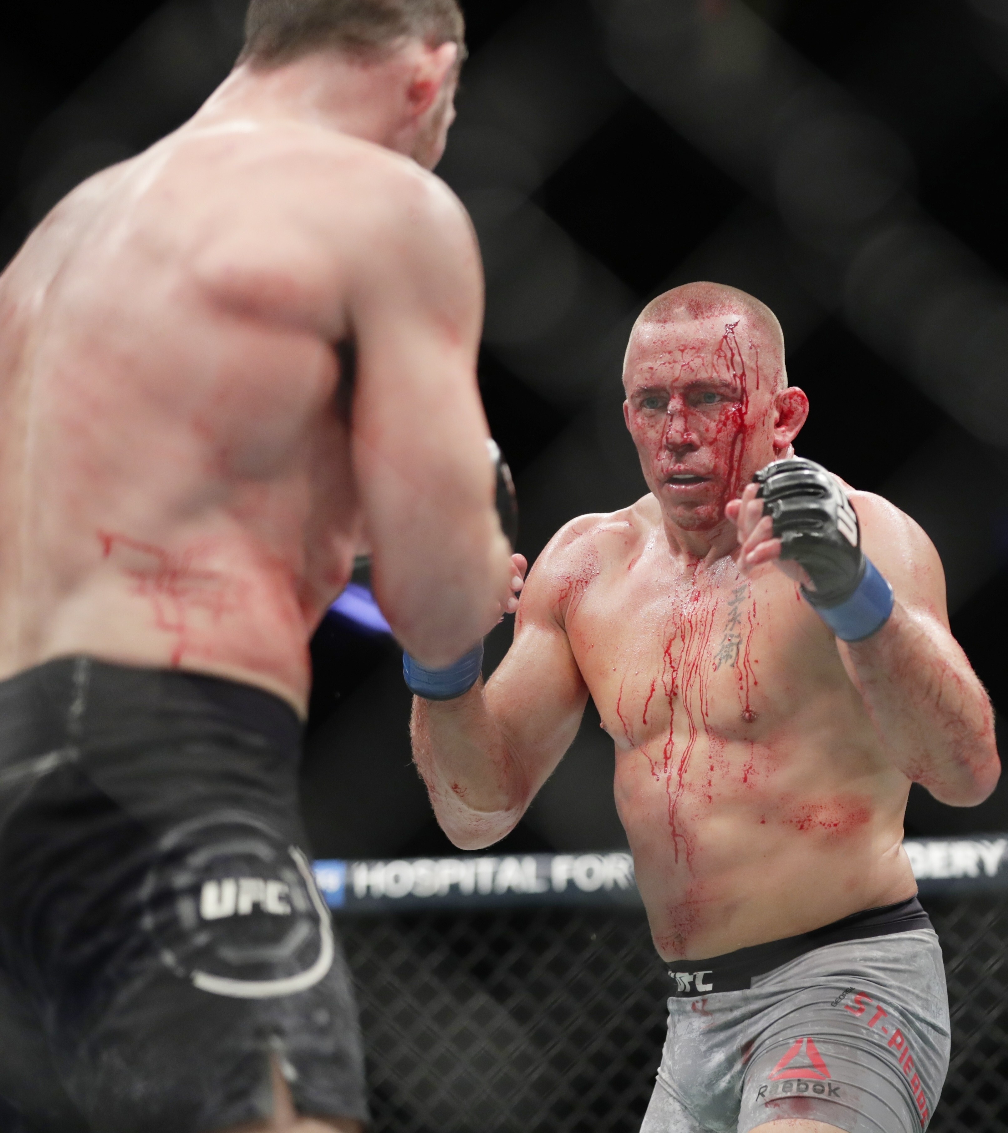 Georges St-Pierre faces Michael Bisping during a middleweight title bout at UFC 217. Photo: AP