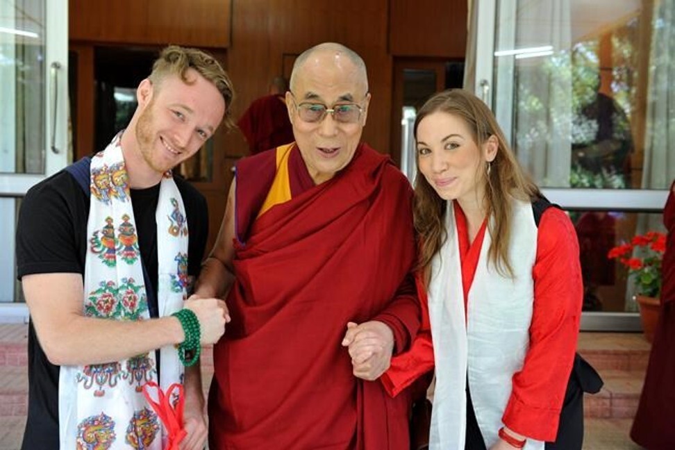 (From right) Junelle Kunin with the Dalai Lama and her husband Abraham Kunin, who has multiple musical roles on the album.
