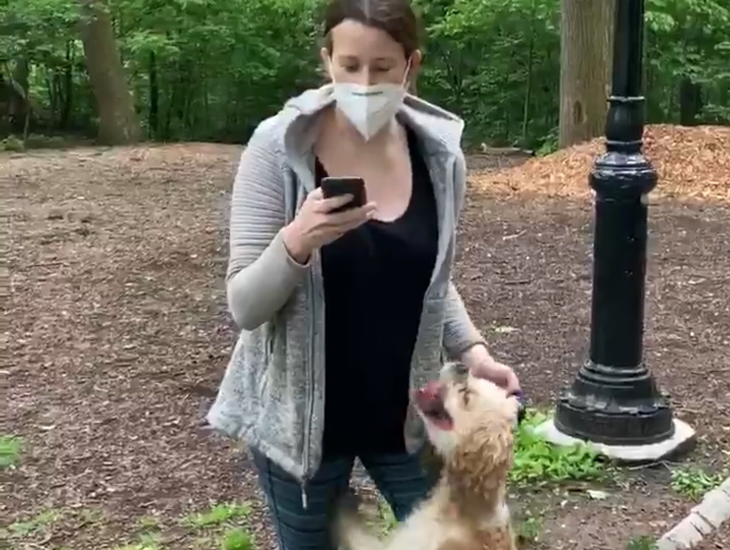 A screen grab from a viral video of the confrontation between Amy Cooper and Christian Cooper (no relation) in New York’s Central Park. She stated that she wasn’t racist in her public apology after the incident.