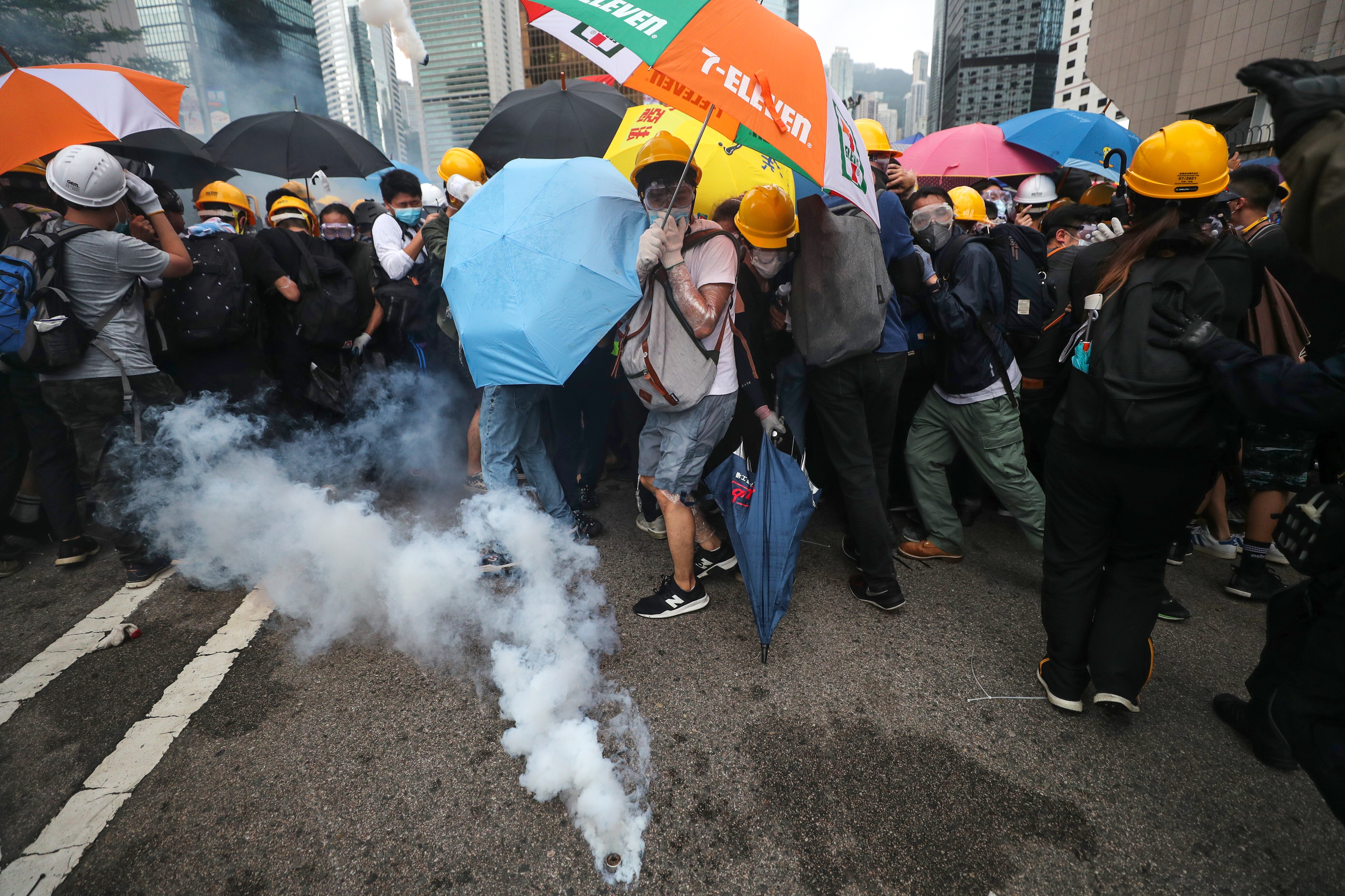 Tear gas is used to disperse protesters in Admiralty on June 12 last year. Photo: Sam Tsang