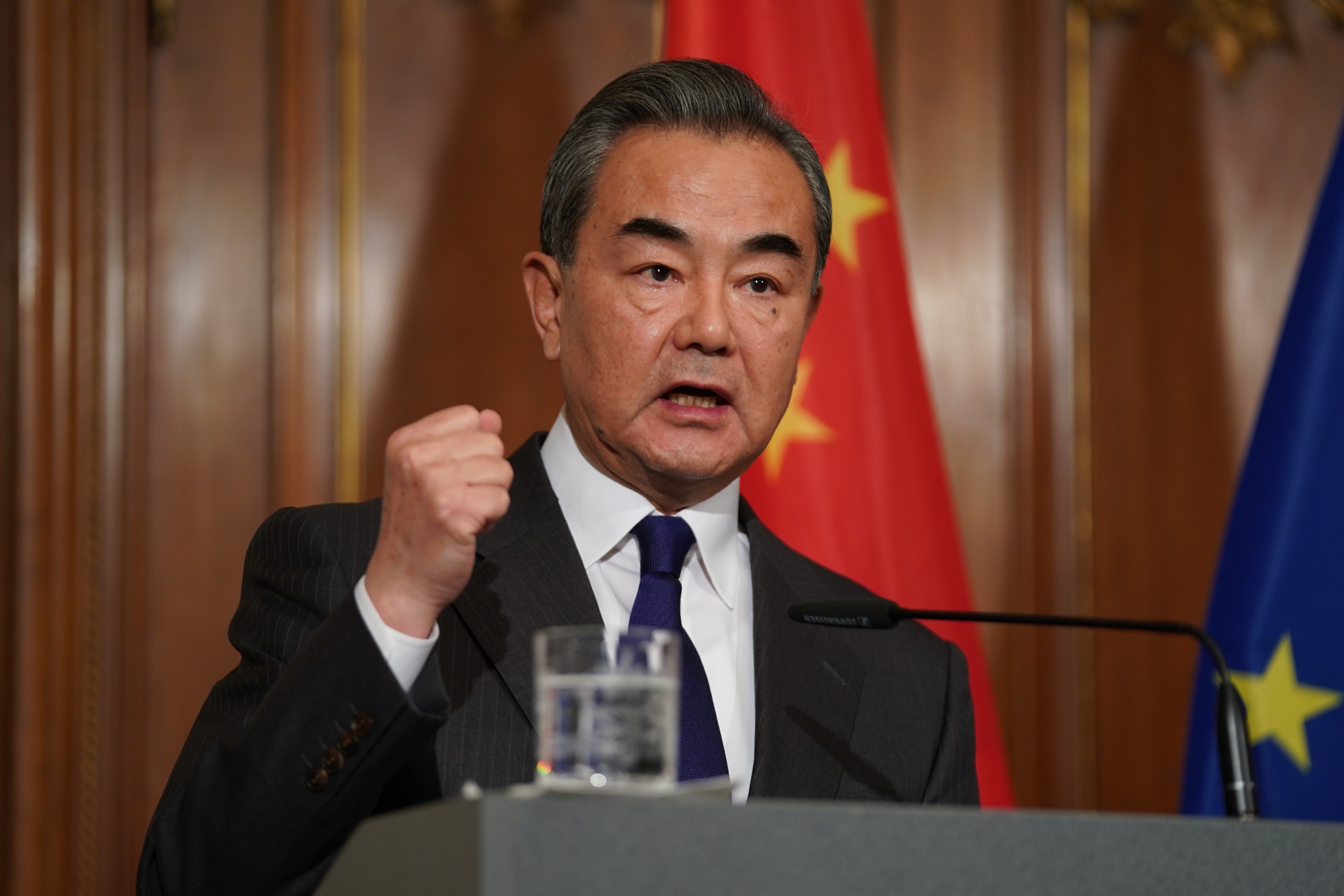 Chinese Foreign Minister Wang Yi attends a press conference at the Villa Borsig in Berlin on February 13. Photo: EPA-EFE
