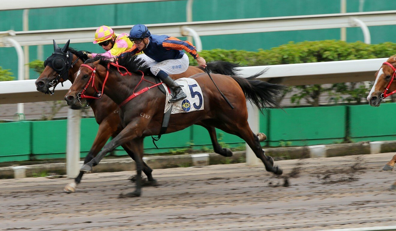 Chad Schofield (outside) goes for home on Red Desert.