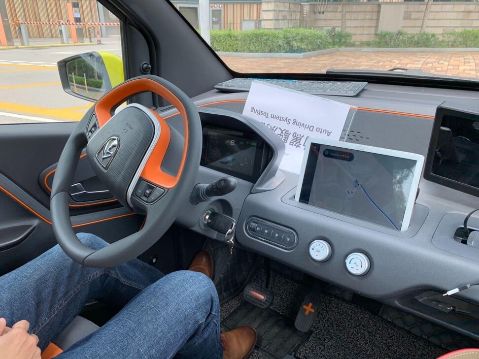 A look inside an autonomous driving vehicle being used in an ongoing joint 5G trial by the Hong Kong Applied Science and Technology Research Institute and China Mobile Hong Kong. Photo: Iris Deng