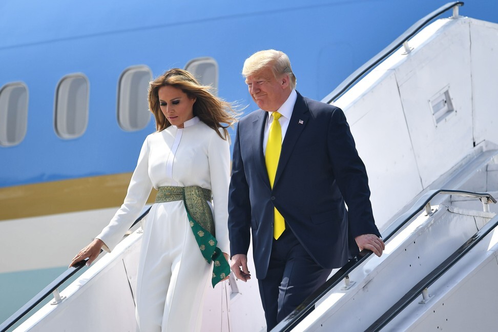 Donald Trump and Melania Trump disembark at Sardar Vallabhbhai Patel International Airport in Ahmedabad in the Indian state of Gujarat on February 24, 2020. Photo: AFP