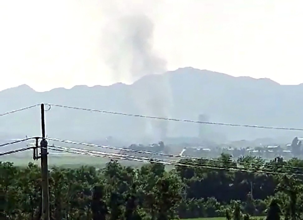 Smoke rises in the North Korean border town of Kaesong on June 16, 2020. Photo: Yonhap via AP