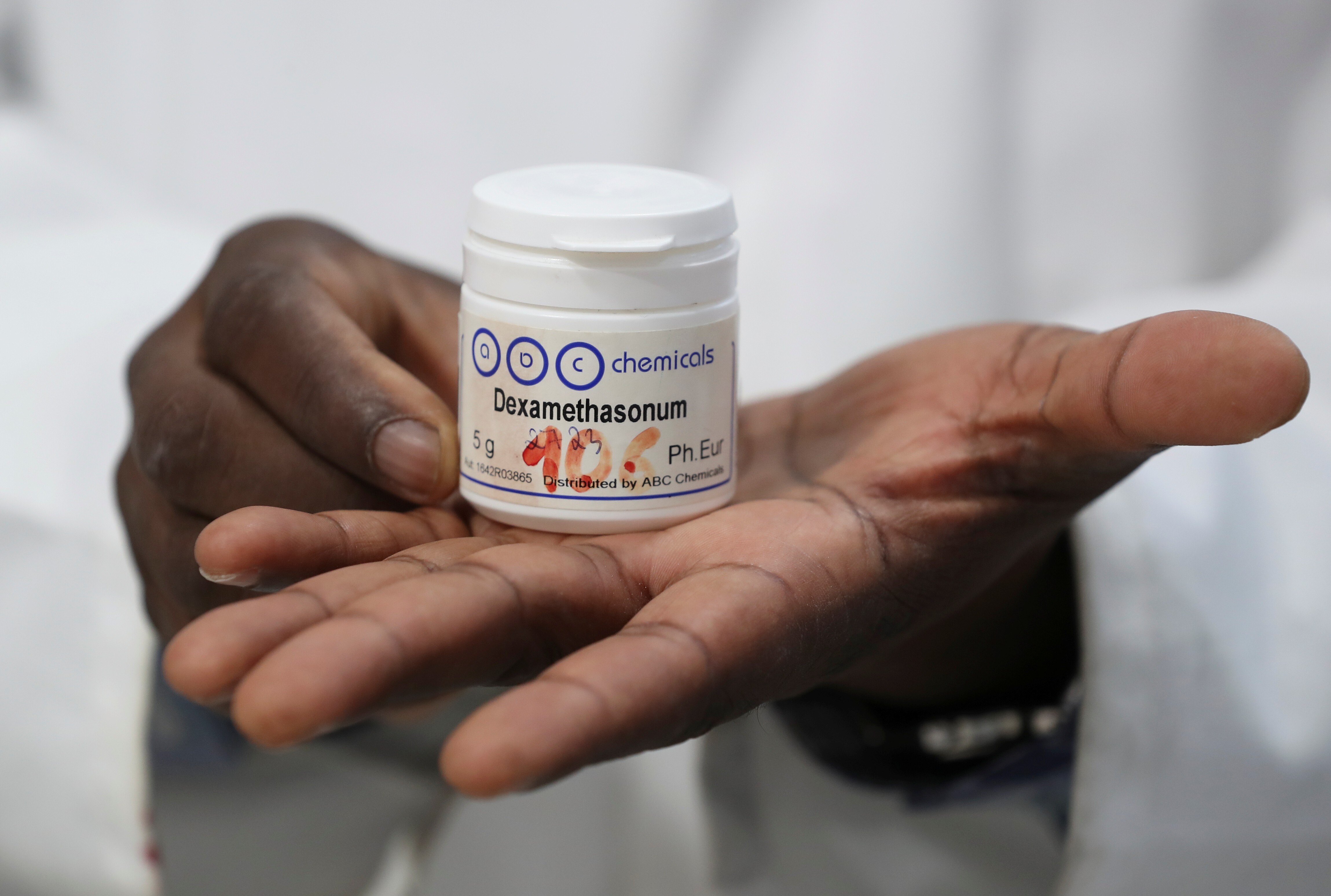 A container of the anti-inflammatory drug dexamethasone is displayed by a pharmacist. Photo: Reuters