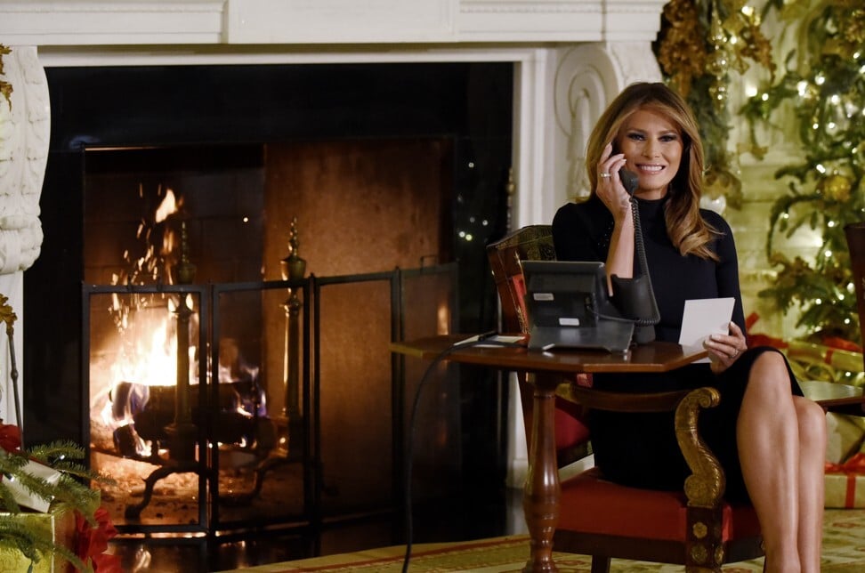 First lady Melania Trump participates in Norad Santa Tracker phone calls in the East Room of the White House over Christmas 2018. Photo: Abaca Press/TNS